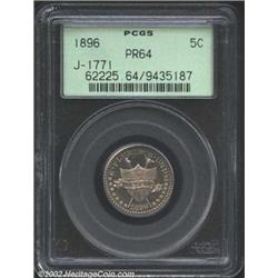 1896 5C Five Cents, Judd-1771, Pollock-1986, R.6, PR64 PCGS. The obverse depicts a shield with 13 st