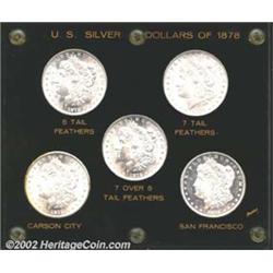 An Uncertified set of 1878 Morgan Dollars, housed in a plastic Capital holder. The set includes: 187