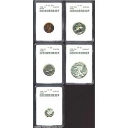 1938 Proof Set, all certified by ANACS. Cent PR65 Red; Nickel PR65; Dime PR65; Quarter PR64; Half PR