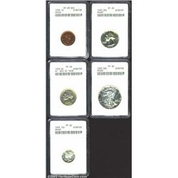 1939 Proof Set, all certified by ANACS. Half, PR62; Cent, PR63 Red; Nickel, PR63; Quarter, PR65; Dim