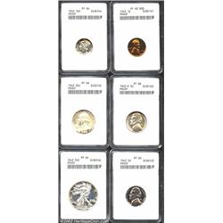 A 1942 proof set that has both compositions of Nickels. The set includes: 1942 Cent PR62 Red ANACS,.