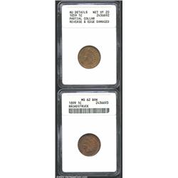 1859 1C Cent--Partial Collar Reverse and Edge Damaged--ANACS, AU Details, Net VF20, the partial coll