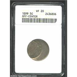 1899 5CNickel--Off Center--VF20 ANACS. Struck approximately 40% off center. Even wear on the remaini