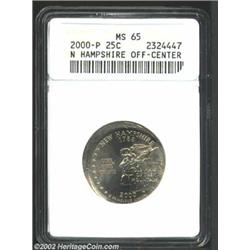 2000-P 25C New Hampshire--Off Center--MS65 ANACS. Struck approximately 10% off center with a long ar