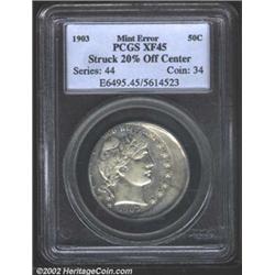 1903 50C Half Dollar--Struck 20% Off Center--XF45 PCGS. An unusual, large denomination error with a.