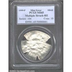 1999-P SBA$ Anthony Dollar--Multiple Struck, Reeded Edge--MS65 PCGS. This is one of the most visuall