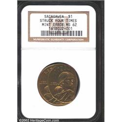 Undated $1 Sacagawea Dollar--Struck Four Times--MS62 NGC. After having been struck properly, this co