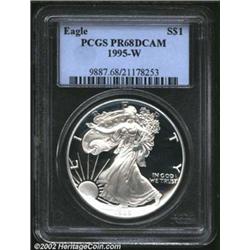 1995-W S$1 Silver Eagle PR68 Deep Cameo PCGS. With just 30,125 pieces produced, the '95-W is the key