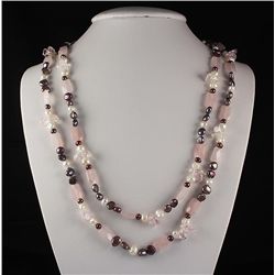 Rose Quartz Natural Stone Handknotted Necklace