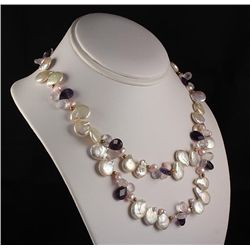 Mother of Pearl w/ Natural Stones Knotted Necklace