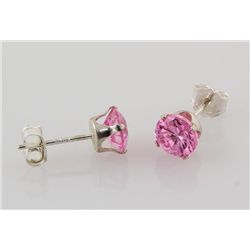 Sterling Silver Earring Prong Set Pink Sapphire