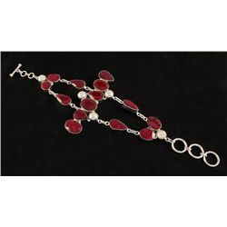 RUBY CORRUNDUM 45.97GRAMS FASHION SILVER BRACELET