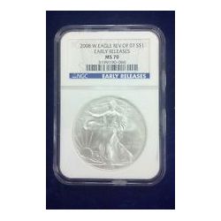 2008-W (Burnished) Silver American Eagle MS-70 NGC (Rev