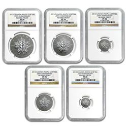 2013 Silver Canadian Maple Leaf 25th Anniv. 5-Coin Set