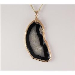 Organic Natural Black White Geode Big Slice Pendant