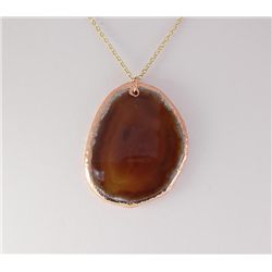 Organic Natural Yellow Brown Agate Big Slice Pendant