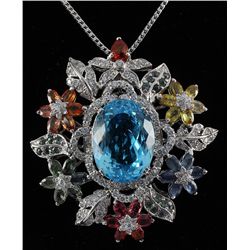 32.12g Multi Precious Gemstone Silver Flower Dress Broo