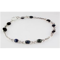 Natural 6.00CT Faceted Sapphire Silver Bezel Bracelet 2