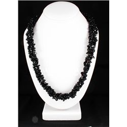 582.49CTW 23in. BLACK QTZ CHIPPED STONE NECKLACE METAL