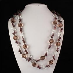 Bold Round Crystal with Freshwater Pearl Long Necklace