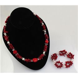 RED TURQUOISE&CORAL 306.36CTW NECKLACE&BREACELET SET