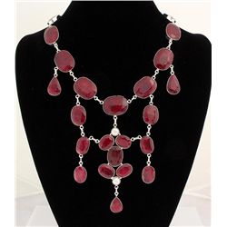 RUBY CORRUNDUM 132.50GRAMS SILVER STATEMENT NECKLACE