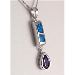 Natural Stone Opal & Amethyst Bar Drop Pendant