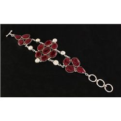 RUBY CORRUNDUM 59.55GRAMS FASHION SILVER BRACELET