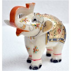 Marble UpTrunk Elephant w/ Gold Plated Design 5in.x6in.