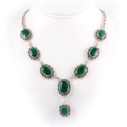 284ctw Antique Design Emerald Silver Necklace