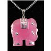 Image 1 : 32.35CTW BABY PINK JADE ELEPHANT SILVER PENDANT