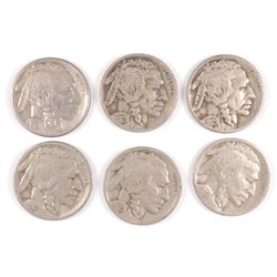 6 1923-S BUFFALO NICKELS ALL SHARP FINE OR BETTER