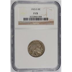 1925-S BUFFALO NICKEL, NGC FINE/VF-15