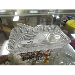 RETRO GLASS PICKLE DISH WITH FORK