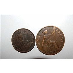 COINS - 1916 ONE CENT CANADA & 1919 ONE PENNY = 2 TOTAL