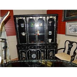 ORIENTAL CHINA CABINET - INLAID - BLACK - LIGHTS