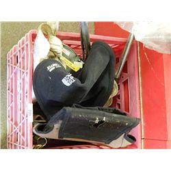 RED CRATE WITH TOOL BELT AND MORE