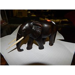 INTRICATE CARVED WOOD ELEHANT - DARK WOOD - IVORY TUSKS