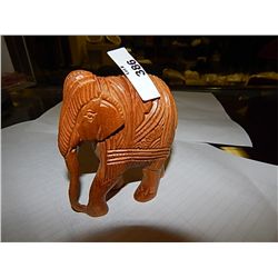 INTRICATE CARVED WOOD ELEHANT - LIGHT WOOD - IVORY TUSKS