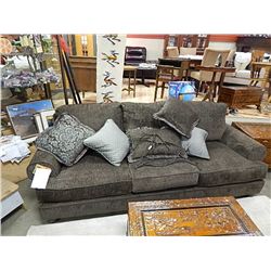 UPHOLSTERED COUCH - NEW - BROWN WITH ACCENT CUSHIONS