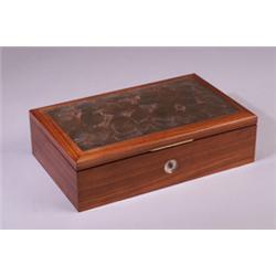 "Monnaie Du Pape," a LALIQUE wood coffret, circa 1920, the cover with a single mirrored panel, in…
