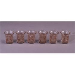 "Enfants ," a set of six LALIQUE liqueur glasses, designed 1937, these examples circa 1955, in cl…
