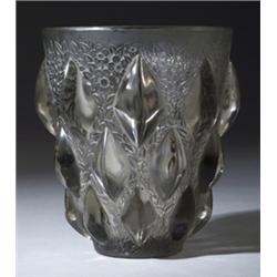 "Rampillon," a LALIQUE vase, circa 1927, in topaz glass. Wheel-cut R. LALIQUE FRANCE. M p.437, no…
