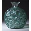 Image 1 : "Ormeaux," a LALIQUE vase, circa 1926, in clear and frosted glass with green patina. Engraved R. …