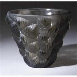 "Moissac," a LALIQUE vase, circa 1927, in topaz glass. Wheel-cut R LALIQUE FRANCE. M p. 437, no. …