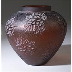 "Esterel," a LALIQUE vase, circa 1923, in deep amber glass. Molded R LALIQUE. M p. 426, no. 941 1…