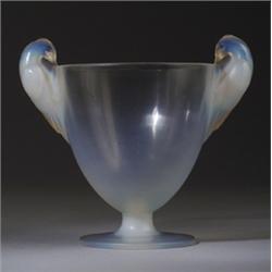 "Ornis," a LALIQUE vase, circa 1926, in opalescent glass. Wheel-cut R. LALIQUE FRANCE. M p. 434, …