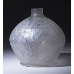 "Plumes," a LALIQUE vase, circa 1920, in opalescent glass. Molded R. LALIQUE, engraved France. M …