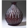 Image 1 : "Malesherbes," a LALIQUE vase, circa 1927, in deep amber glass with white patina. Engraved R. Lal…