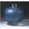 Image 1 : "Aras," a LALIQUE vase, circa 1924 in clear and frosted glass with blue patina. Molded R. LALIQUE…